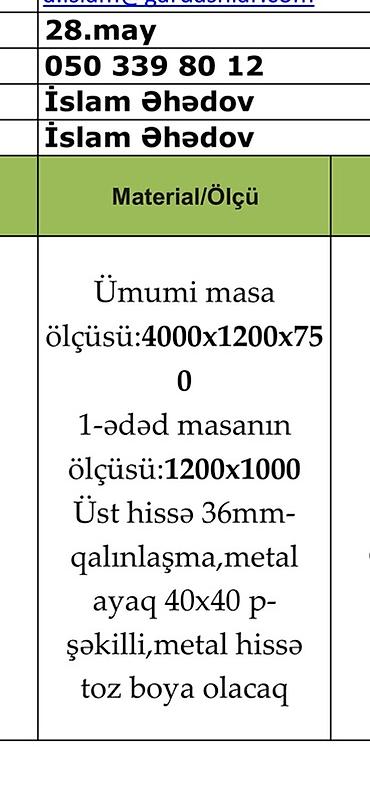 ofis stolu: Ofis/iş masası – lamınat üstlü, metal çərçivəli - Ölçülər: 1200 x — 4