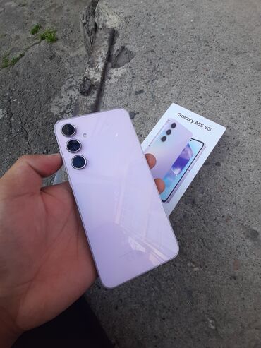 телефон ош бу: Samsung Galaxy A55, Колдонулган, 256 ГБ, түсү - Кызгылт көк, 2 SIM