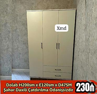 Ev üçün mebel: Üç qapılı paltar dolabı - Ölçülər: H 200 sm × E 120 sm × D 47 sm - — 1