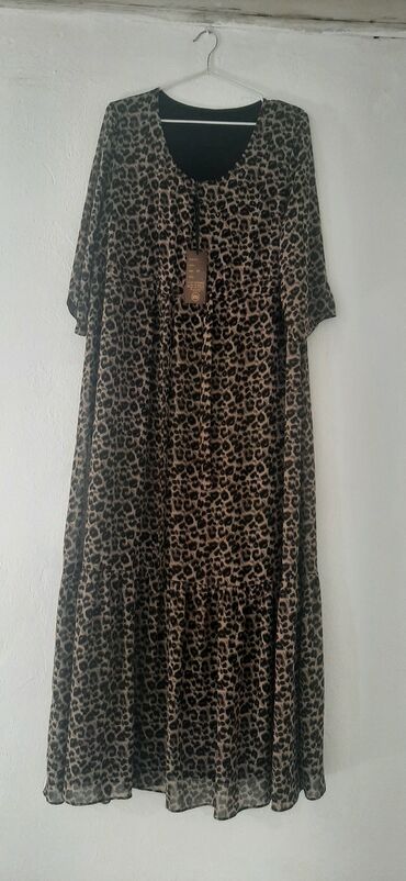 леопардовые платья: Повседневное платье, Турция, Лето, Длинная модель, L (EU 40), XL (EU 42)