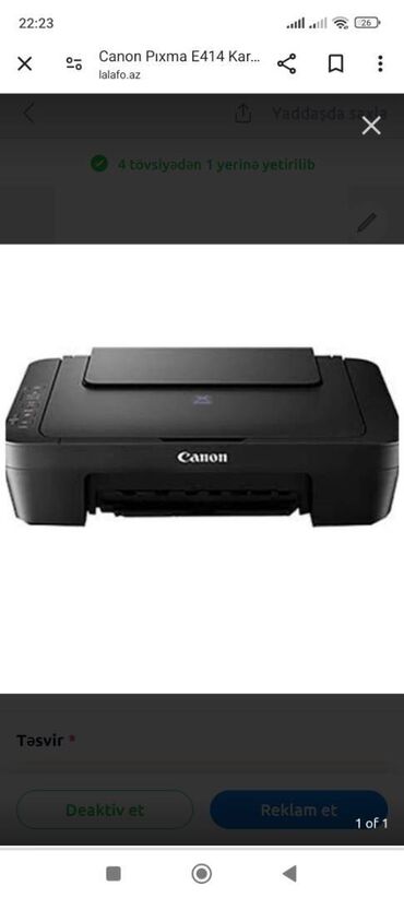 printer satılır: Canon Pıxma E414 Kartuşsuz Yazıcı