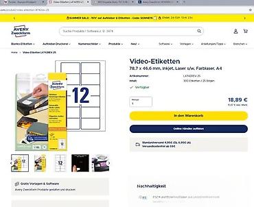 Kasete, CD i DVD: Avery Zweckform Video Labels – Stick & Lift, No. 4742 - — 8