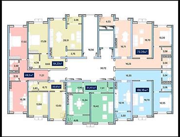 flat osh: 1 комната, 46 м², Ошский рынок / базар 4 этаж, ПСО (под самоотделку) — 3