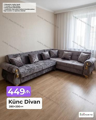 Künc divan – 280×200 sm Xüsusiyyətlər: - Mexanizm: Açılan, bazalı