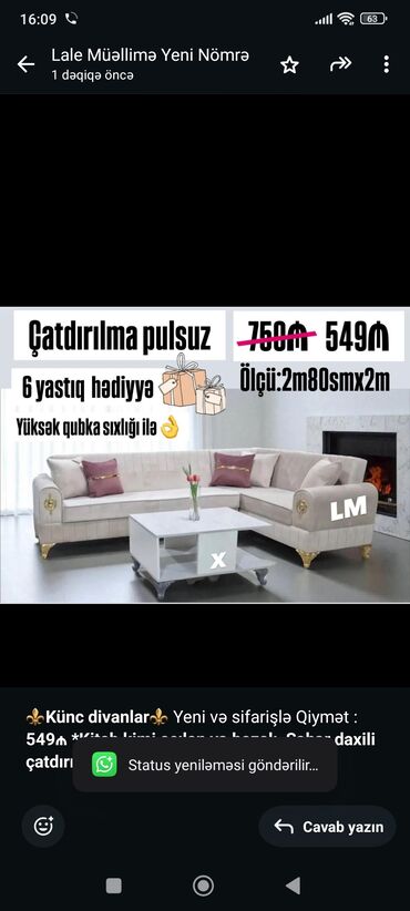 Sifarişlə divan dəstləri: Künc divan, Qonaq otağı üçün, Bazalı, Açılan