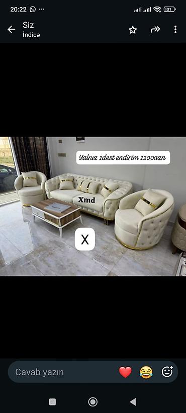 klassik divan: Klassik üslubda yumşaq mebel dəsti Tərkibi: - 1 ədəd 3 nəfərlik divan — 1
