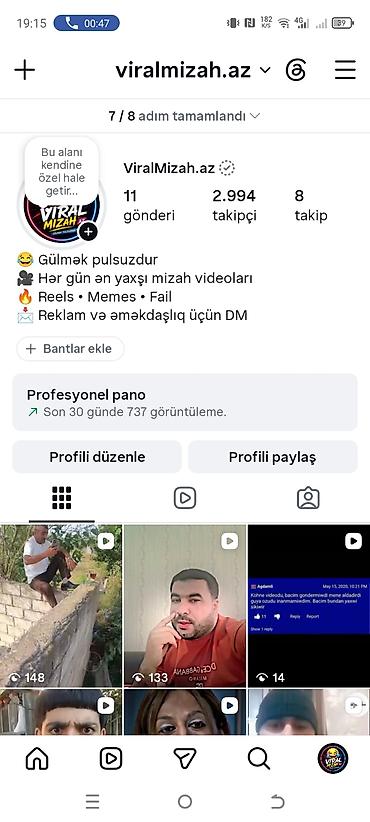 reklam tablosu: Xidmət: ViralMizah.az – Instagram məzmun səhifəsi - Mövzu: Gülməli və — 1