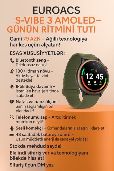 Smart saatlar: Smart saat, Euroack, Sensor ekran, rəng - Yaşıl