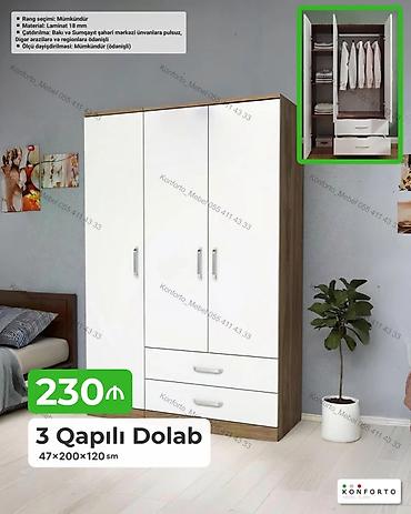 Dolablar: 3 qapılı geyim dolabı Ölçü: 47×200×120 sm Material: 18 mm laminat — 1