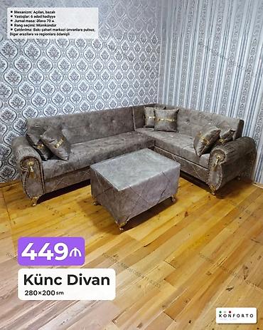 Ev üçün mebel: Künc Divan – 280×200 sm - Mexanizm: açılan, bazalı (yataq funksiyalı — 1