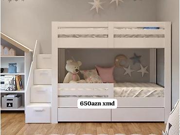 qız carpayıları: Uşaq otağı üçün 2 mərtəbəli çarpayı - Model: pilləkənli iki mərtəbəli — 2