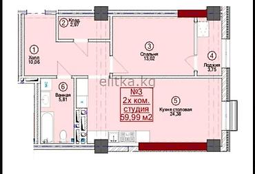 60: 2 комнаты, 60 м², Ботанический сад Элитка, 3 этаж, ПСО (под самоотделку) — 5