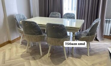 Masa və oturacaq dəstləri: Qonaq otağı üçün, Açılmayan, Dördbucaq masa, 6 stul