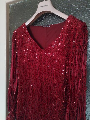 duge uske svecane haljine: XL (EU 42), bоја - Crvena, Večernji, maturski, Dugih rukava