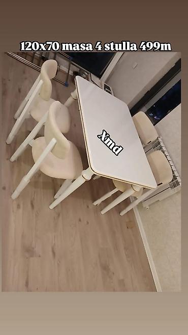 qapi ikinci el: 120x70 ölçülü yemək masası və 4 ədəd stul dəsti. Xüsusiyyətlər: - — 1