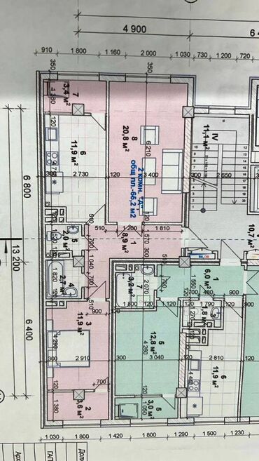 2 комнатная квартира в бишкеке купить: 2 комнаты, 66 м², Элитка, 7 этаж, ПСО (под самоотделку)