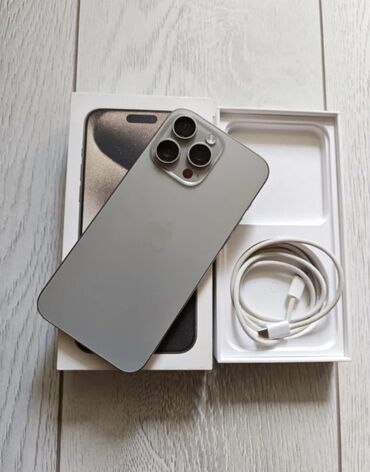 пресс для сока: IPhone 15 Pro Max, Колдонулган, 256 ГБ, Natural Titanium, Каптама, Кабель, Куту, 89 %