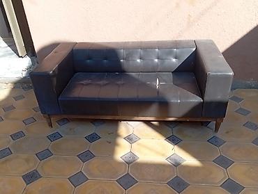kafe ucun divanlar: Qara rəngli 3 nəfərlik divan - Üslub: müasir, kvadrat formalı qol — 2