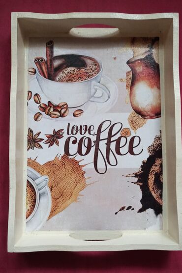 Tacne: Drveni poslužavnik sa motivom kafe - ručna izrada - Materijal: drvo — 6