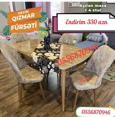 Masa və oturacaq dəstləri: Mətbəx üçün, Yeni, Açılan, Dördbucaq masa, 4 stul — 9
