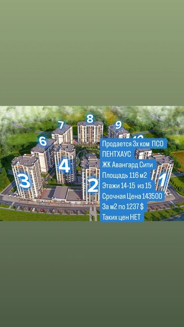 кызыл кия квартиры: 3 комнаты, 116 м², Элитка, 14 этаж, ПСО (под самоотделку)