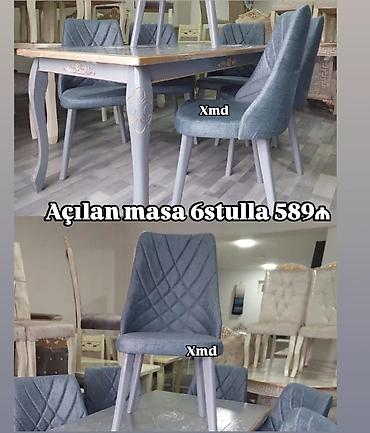 Açılan masa və 6 ədəd stul dəsti - Masa: açılıb-bağlanan mexanizmli