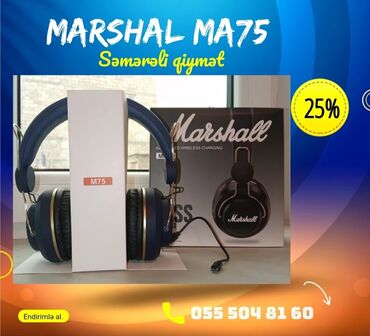 Qulaqcıqlar: Simsiz (Bluetooth) Yeni Qulaqcıqlar Marshall, rəng - Mavi