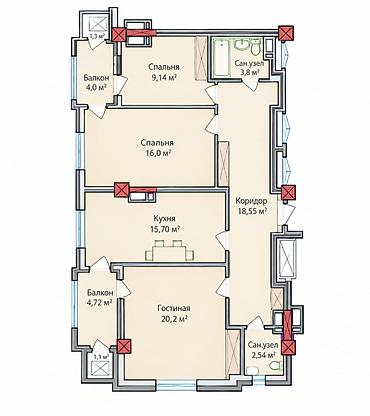 Продажа квартир: 3 комнаты, 96 м², Элитка, 4 этаж, ПСО (под самоотделку) — 2