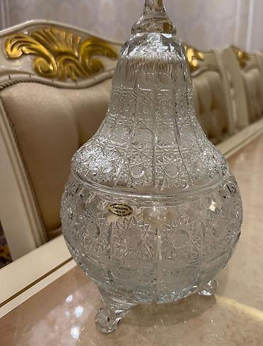 şam qabı: Bohemia kristal dekor dəsti - Çex istehsalı, əl işləməsi kəsim (hand — 7
