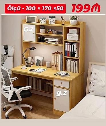 ofis masa aksesuarları: Ofis/Masa dəsti – rəfli iş masası Ölçü: 100 × 170 × 50 sm Qiymət — 1