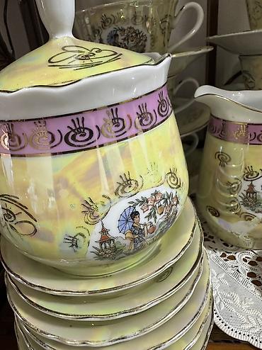 английский тай: Чайный сервиз «Гейша-Мадонна» на 6 персон производства ГДР. Комплект — 5