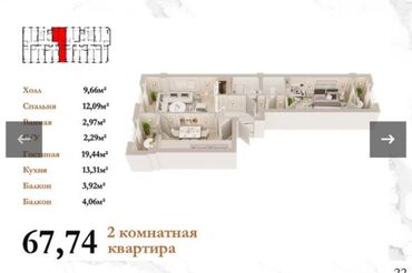 Продажа квартир: 2 комнаты, 68 м², Элитка, 10 этаж, ПСО (под самоотделку)