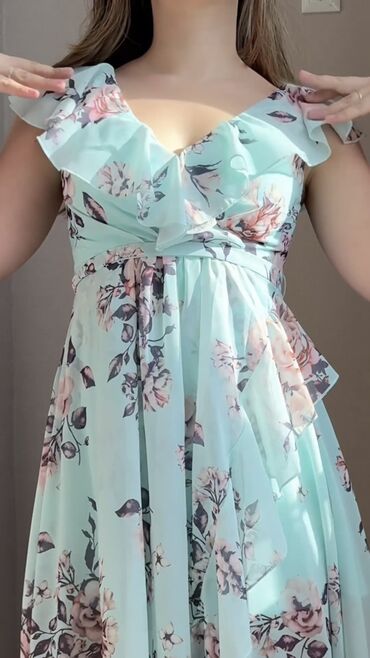 Повседневные платья: Повседневное платье, Китай, Лето, Длинная модель, Шифон, Крестьянка, S — 6