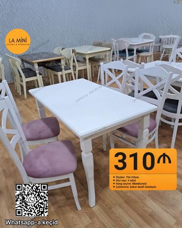 metbex stol stul: Mətbəx üçün, Dördbucaq masa, 4 stul