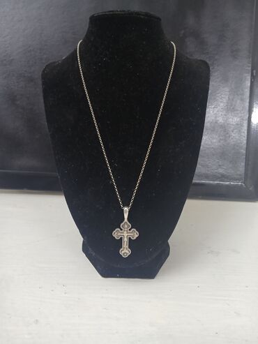 диадема на голову: Серебряная цепочка с православным крестиком