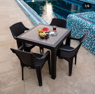 Sifarişlə bağ üçün masa və oturacaq dəstləri: Stol 4 neferlik 80x80 sade model. 85 azn stol 6 neferlik 80x140. 145 — 10