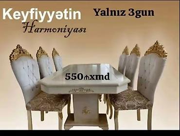 belissa mebel: Zərif klassik üslubda yemək otağı dəsti. - Tərkibi: 1 masa + 6 stul - — 1