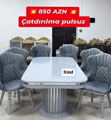 sutullar: - Yemək otağı dəsti: 1 masa + 6 stul - Rəng: açıq boz - Masa: parlaq — 1