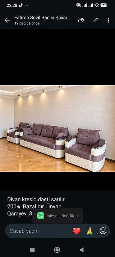 2 divan: Divan kreslo dəsti satılır 200₼. Bazalıdır. Ünvan — 1