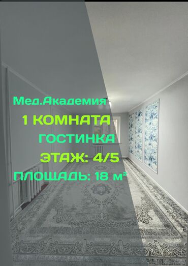 квартира бишкек ахунбаева: 1 комната, 18 м², Общежитие и гостиничного типа, 4 этаж, Евроремонт