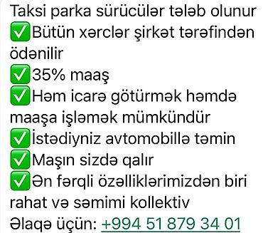 primicka xidmeti taksi: Taksi sürücüsü tələb olunur, Nəqliyyat təmin edilir — 1