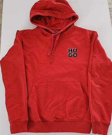 torbe za bebe: HUGO crvena dukserica s kapuljačom - Model: klasična hoodie sa džepom — 5