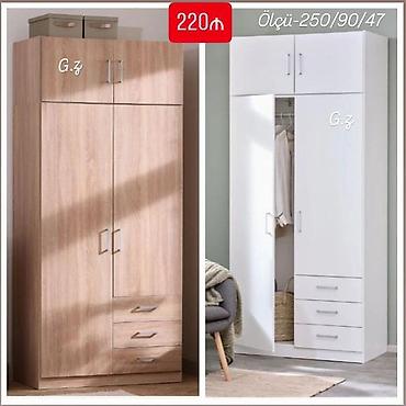Geyim şkafı – 3 qapılı, 3 çekmecəli model. - Rənglər: ağ və ağac