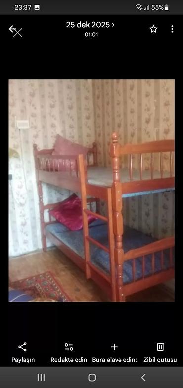 uşaq çarpayısı 2 mərtəbə: İki mərtəbəli taxta çarpayı - Material: kütləvi ağac, lak örtüklü - — 1