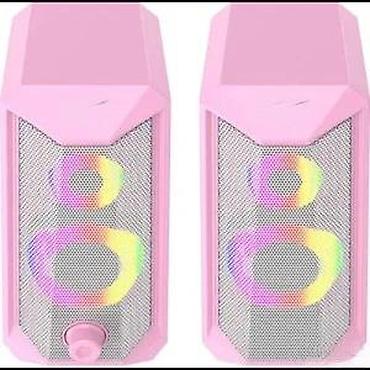 Zvučnici, slušalice i mikrofoni: Pink desktop zvučnici sa RGB osvetljenjem - Kompaktni set od 2 žična — 16