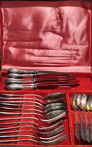 dərs ləvazimatları: Əntiq 24 parça melxior(gümüş suyuna çəkilmiş mis-nikel ərintısı)olan — 2