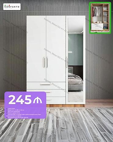 Düz dolab, Yataq otağı üçün, Paltar üçün, Açılan, Korpuslu, 3 qapılı