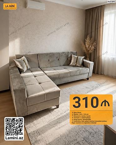 Ev və bağ: KOD: 6892 Məhsul: Künc divan - Ölçülər: 240 × 150 sm - Mexanizm — 1