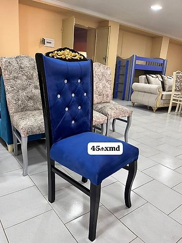 restoran stolları: Mavi məxmər üzlüklü zərif yemək otağı stulu. - Rəng: kral mavisi - — 1