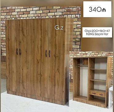 bir kartla mebel: Dörd qapılı paltar şkafı – ağac dekorlu - Ölçü: 200 × 160 × 47 sm - — 1